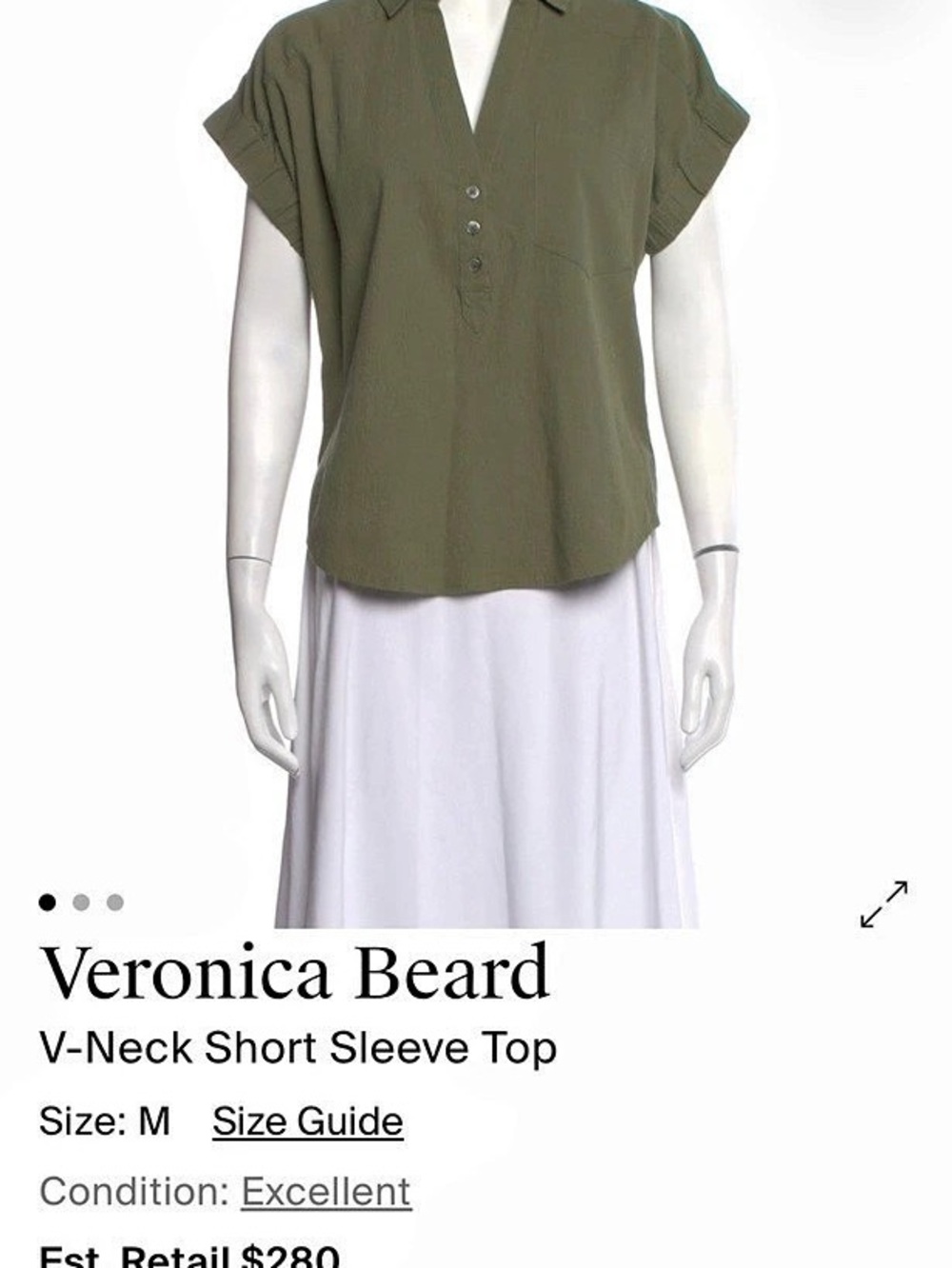 Veronica Beard olive green V-Neck Short Sleeve Top in Green Size Medium